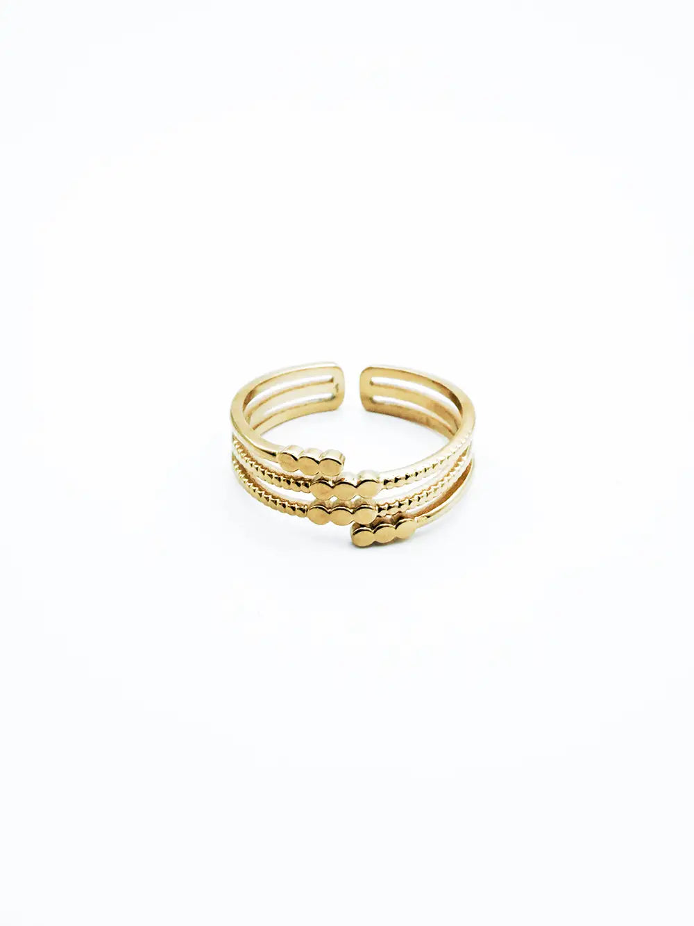 Bague dorée femme trois lignes avec détails perlés