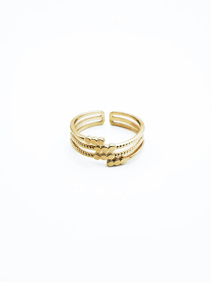 Bague dorée femme trois lignes avec détails perlés
