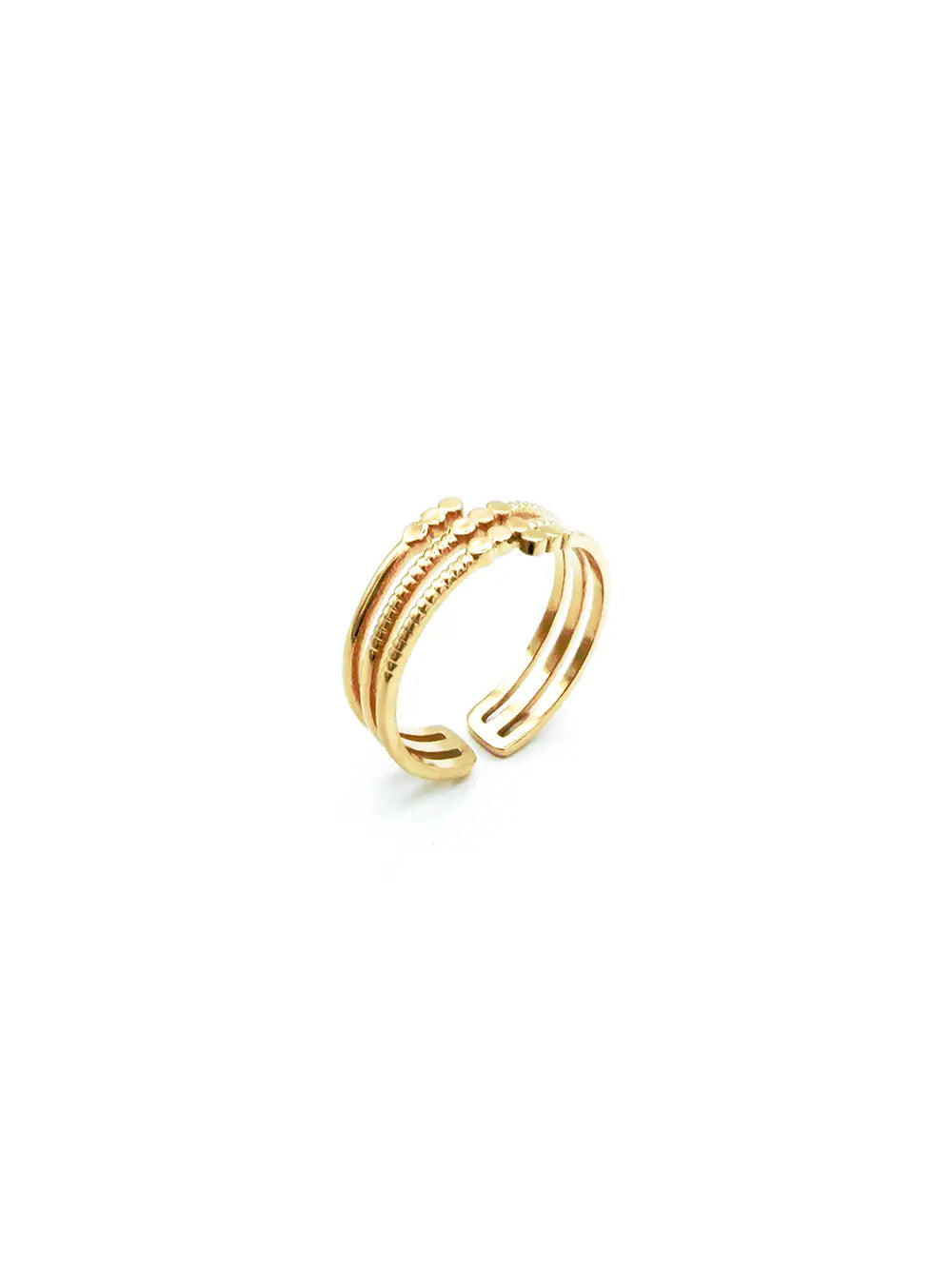 Bague multi rangs dorée avec billes en acier inoxydable