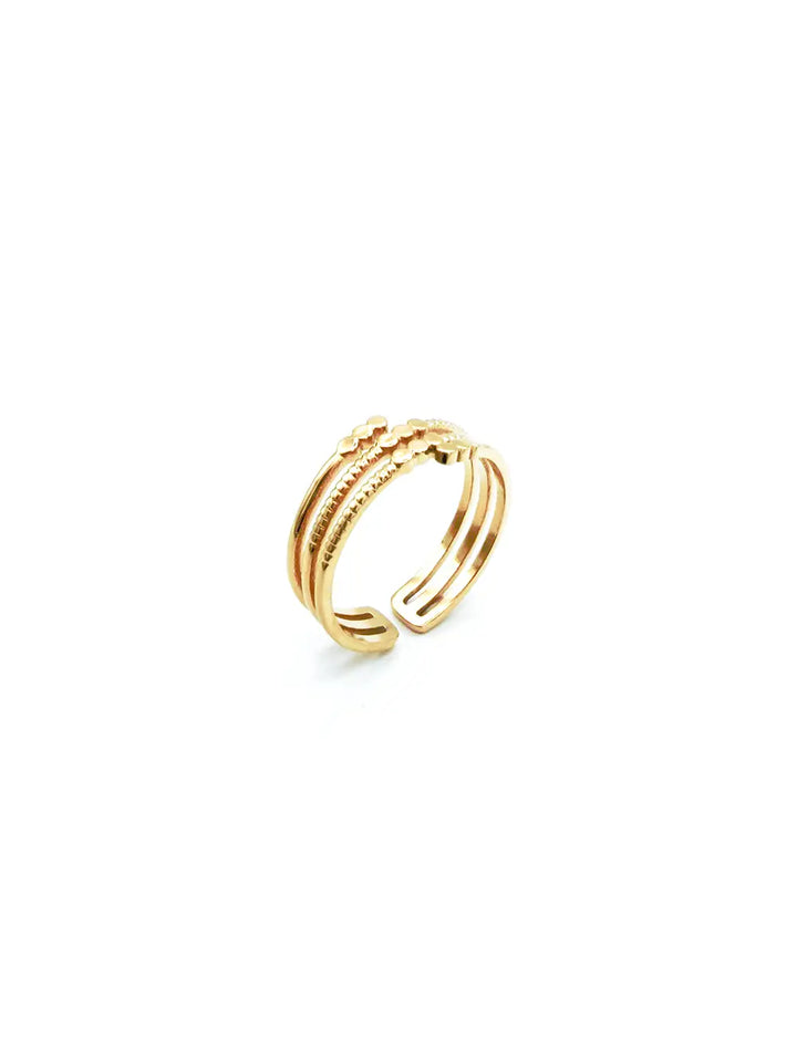 Bague multi rangs dorée avec billes en acier inoxydable