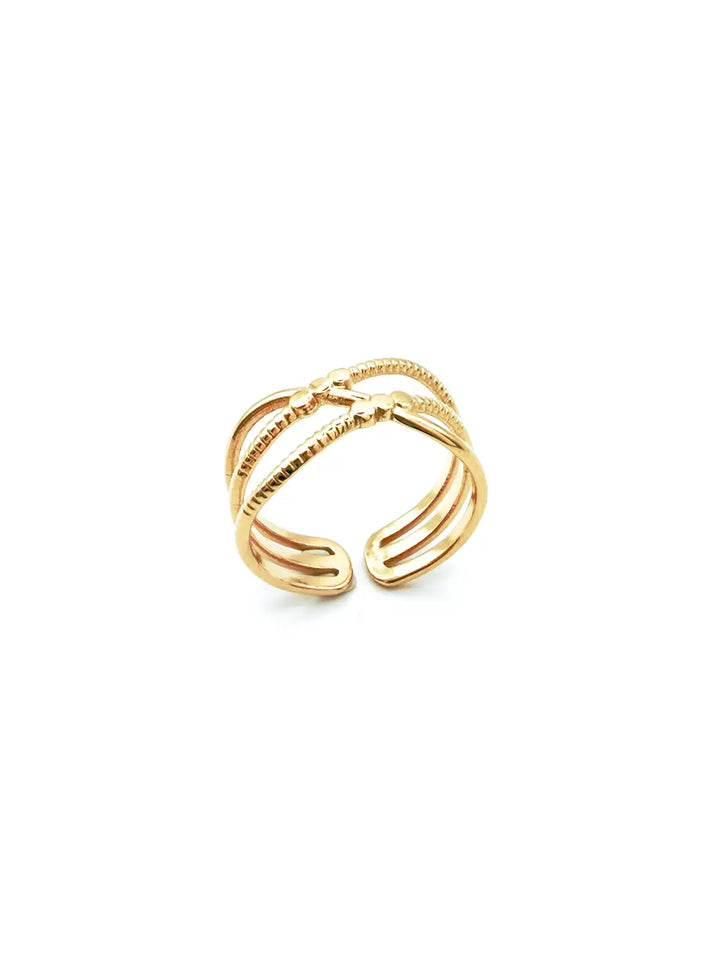 Bague dorée femme trois anneaux fins textures variées