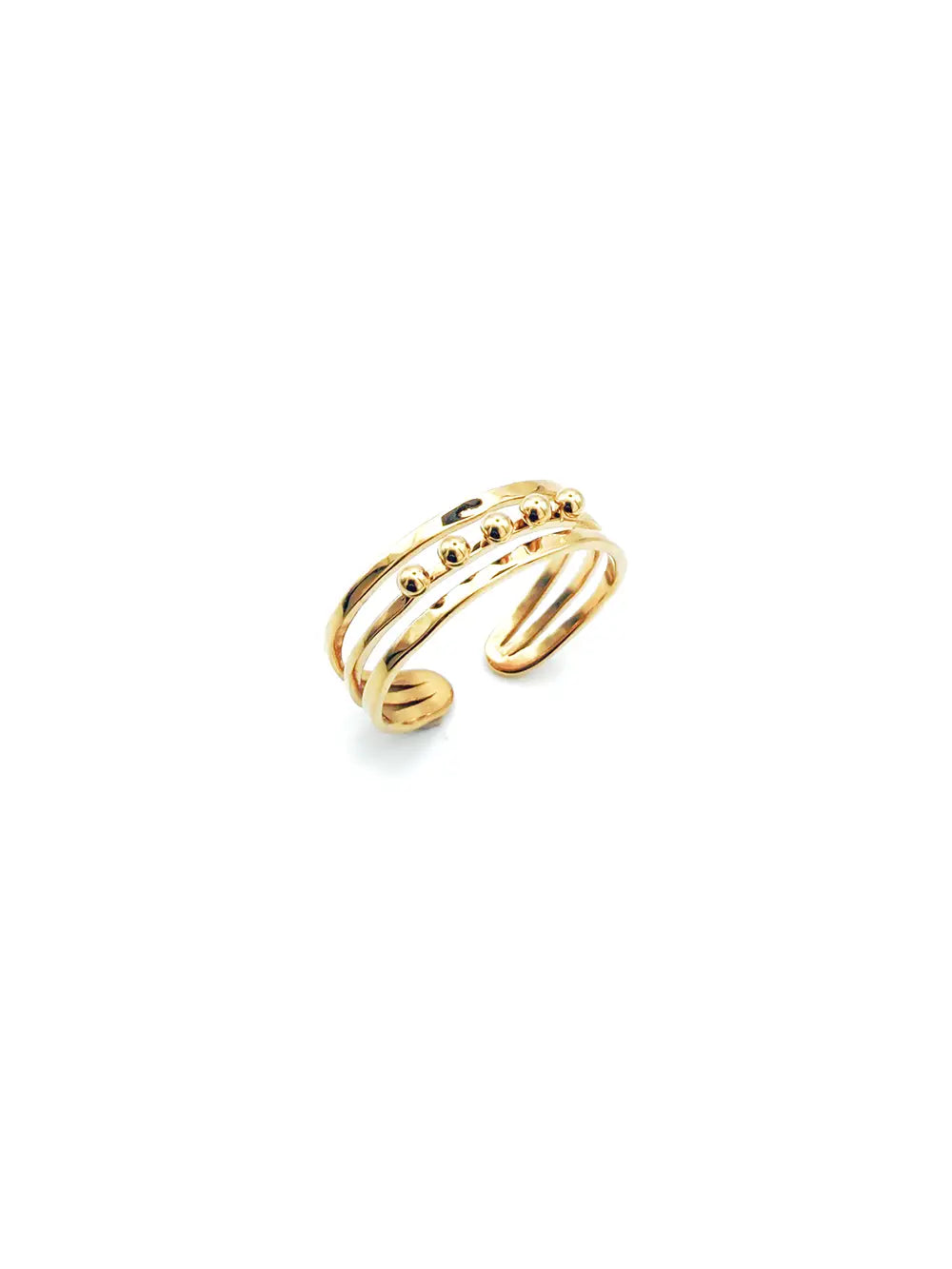 Bague triple lignes avec billes en acier inoxydable doré