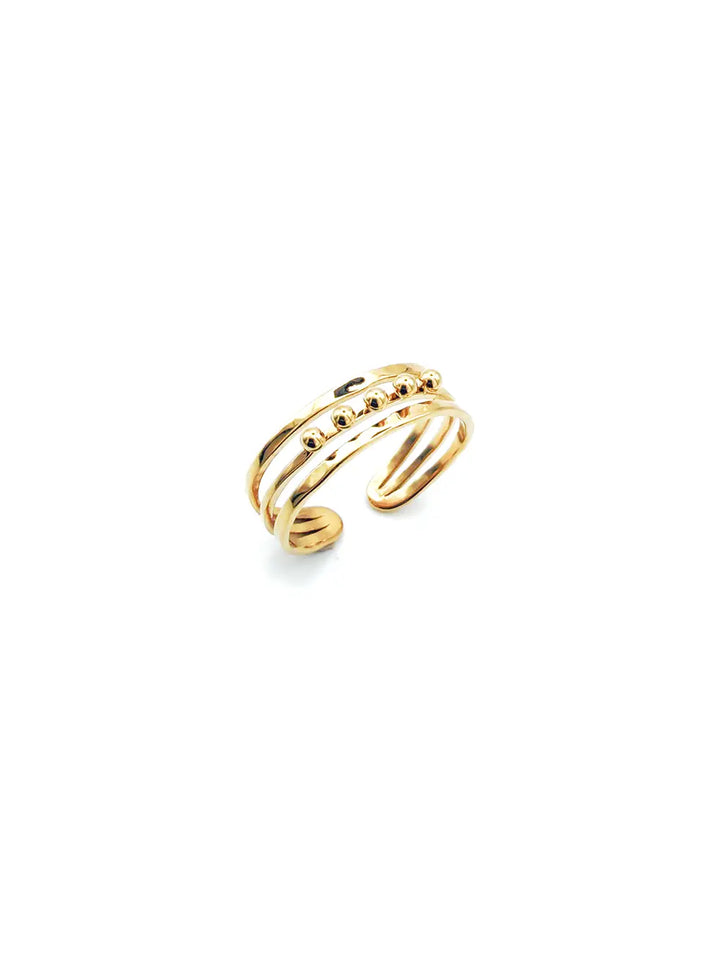 Bague triple lignes avec billes en acier inoxydable doré