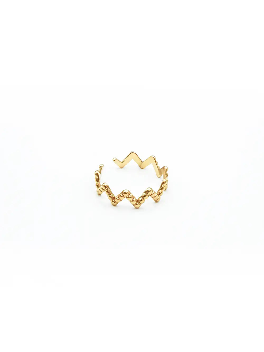 Bague fine zigzag perlé en acier inoxydable doré