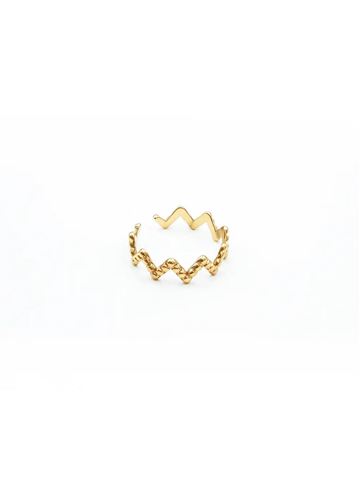 Bague fine zigzag perlé en acier inoxydable doré