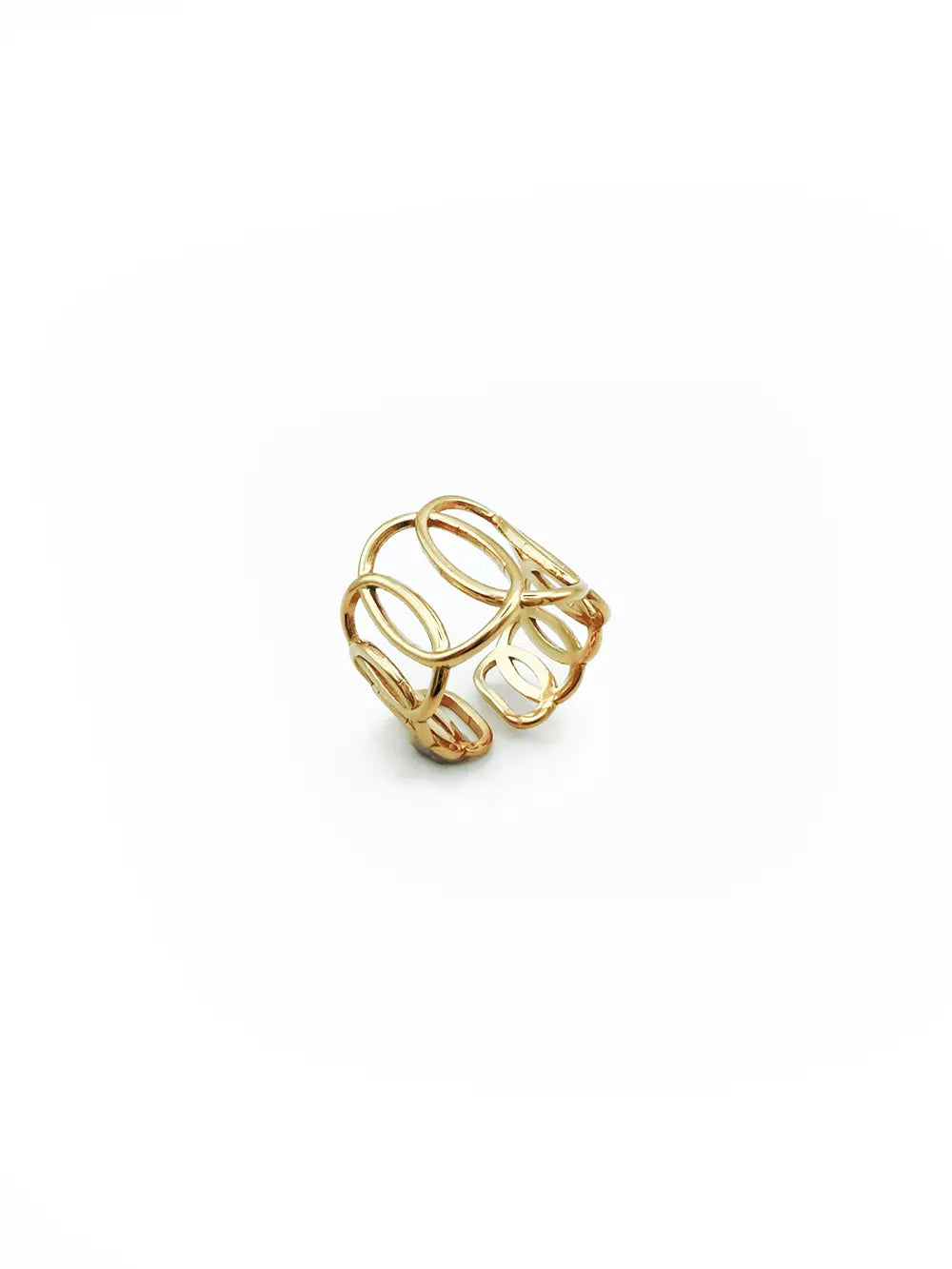 Bague dorée femme design ovales ajourés entrelacés