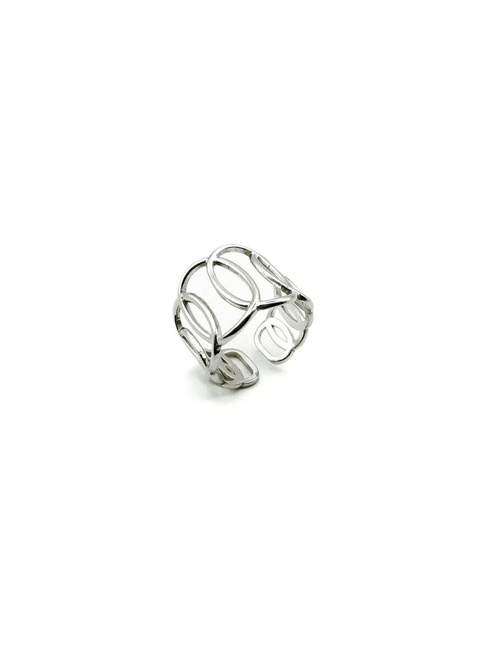 Bague large ovales ajourés en acier inoxydable argenté