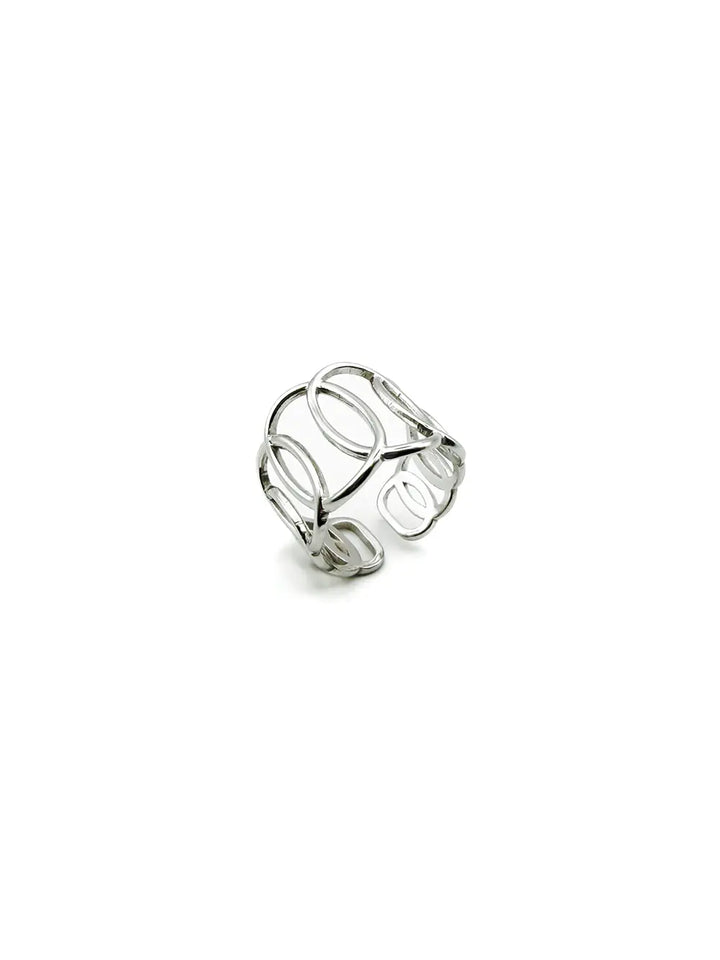 Bague large ovales ajourés en acier inoxydable argenté