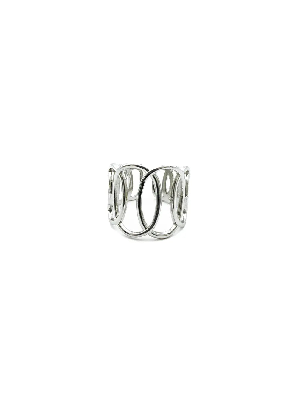 Bague argentée femme design ajouré ovales entrelacés