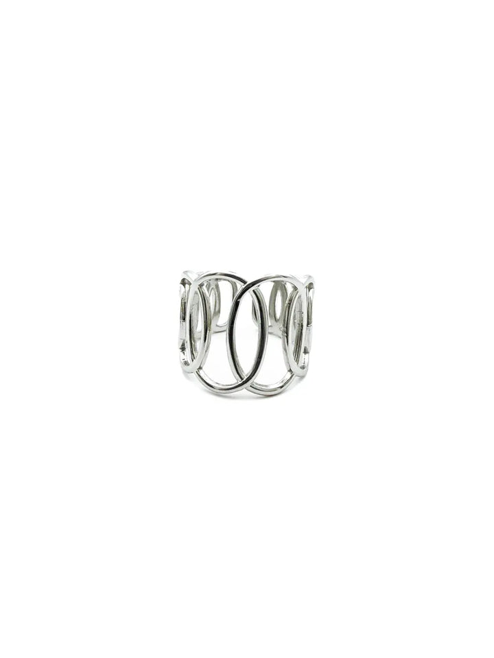 Bague argentée femme design ajouré ovales entrelacés