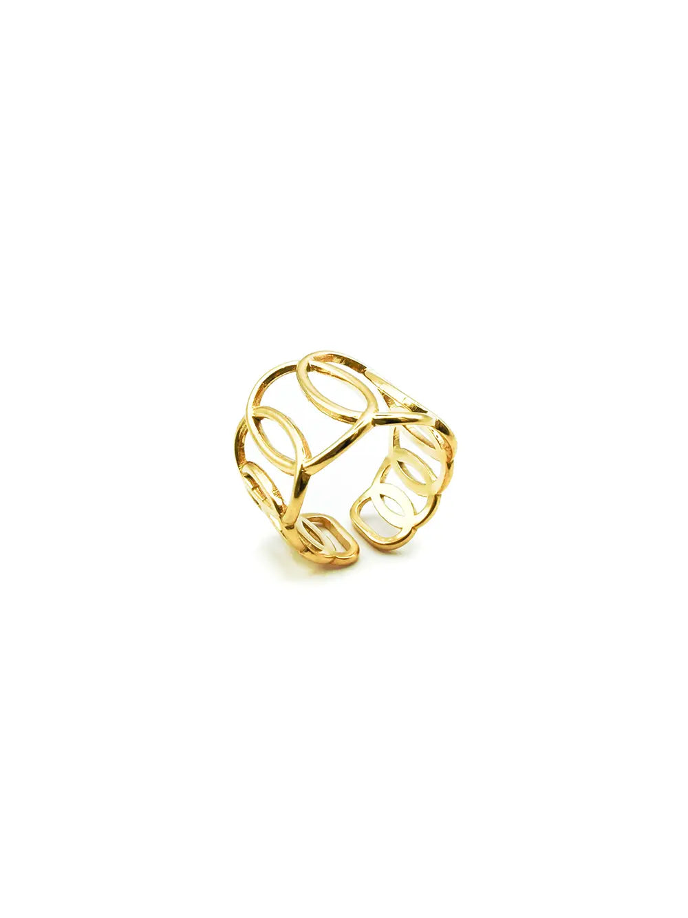 Bague large ovales ajourés en acier inoxydable doré