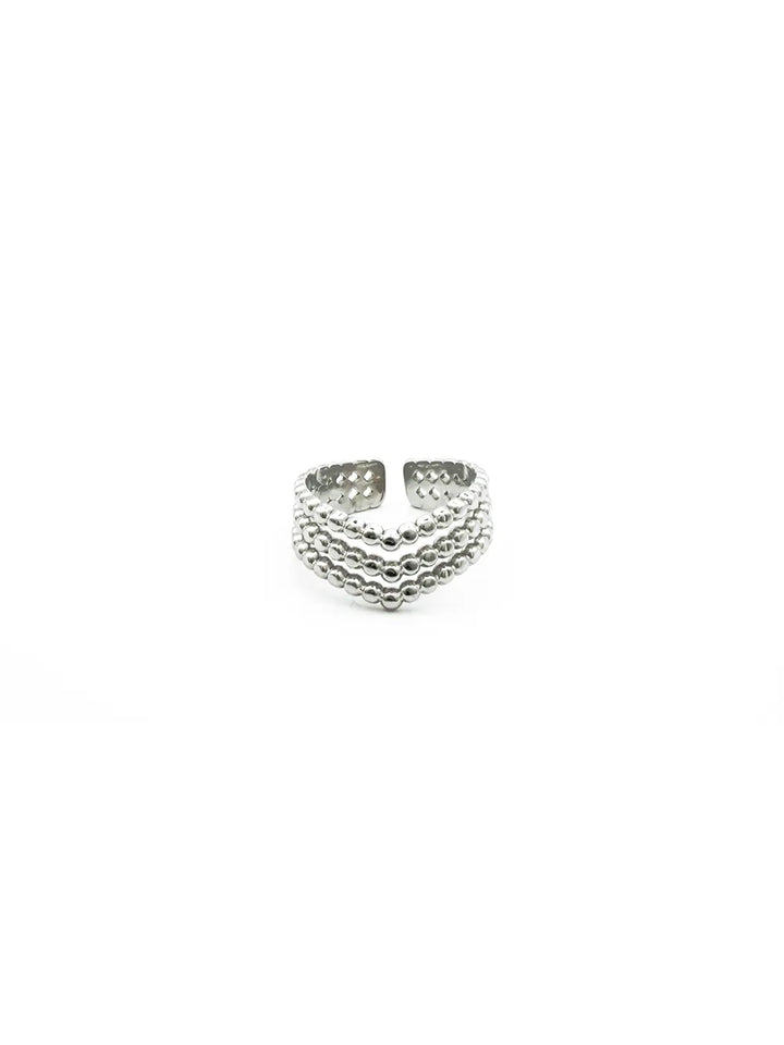 bague large argentée femme forme V perlée ajustable