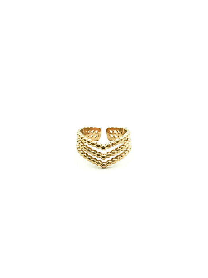 bague large dorée femme forme V perlée ajustable