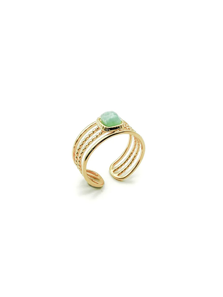 bague fantaisie femme en acier inoxydable de qualité et pierre verte