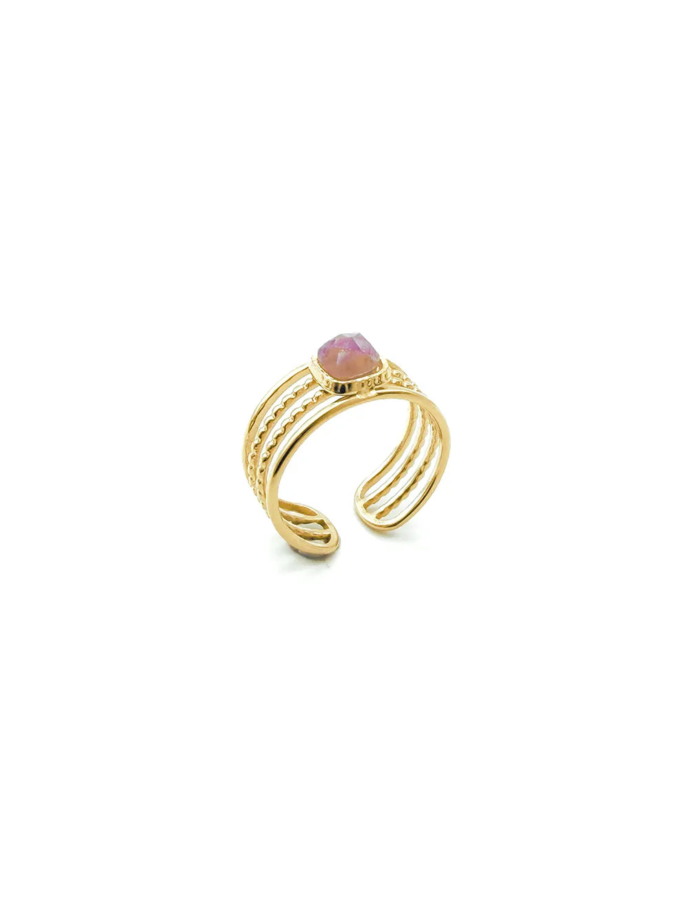 bague dorée femme pierre naturelle améthyste rose