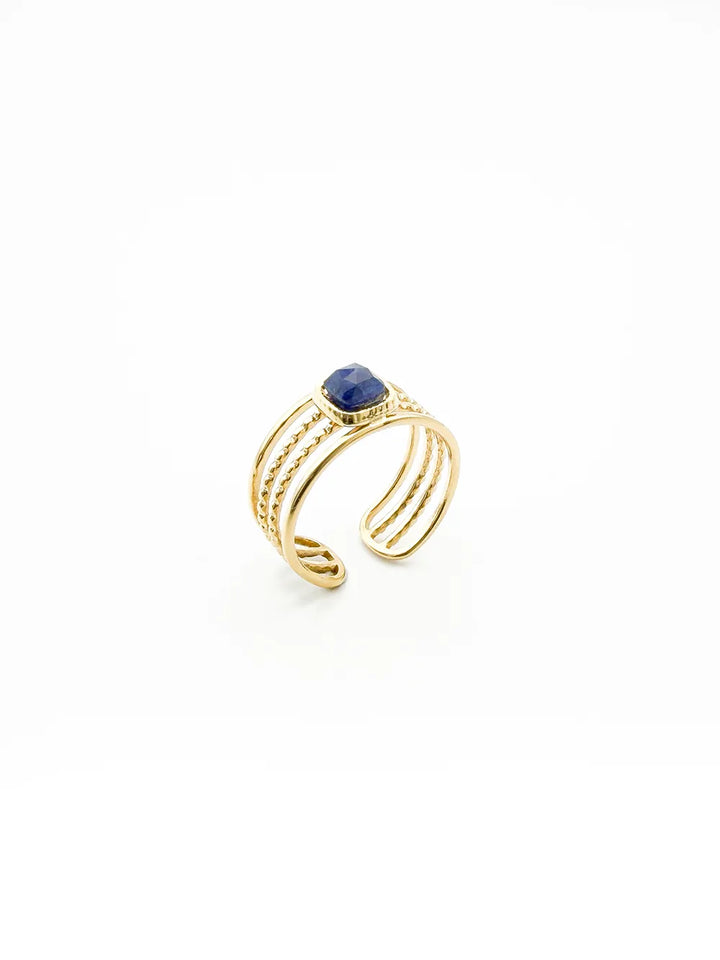 bague élégante femme en acier inoxydable de qualité et pierre bleu
