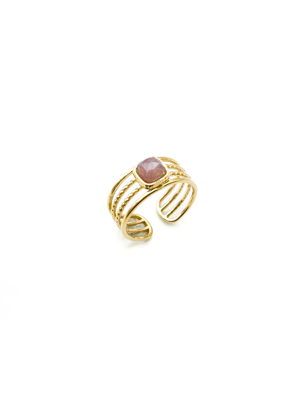 bague moderne femme en acier inoxydable de qualité et pierre rose
