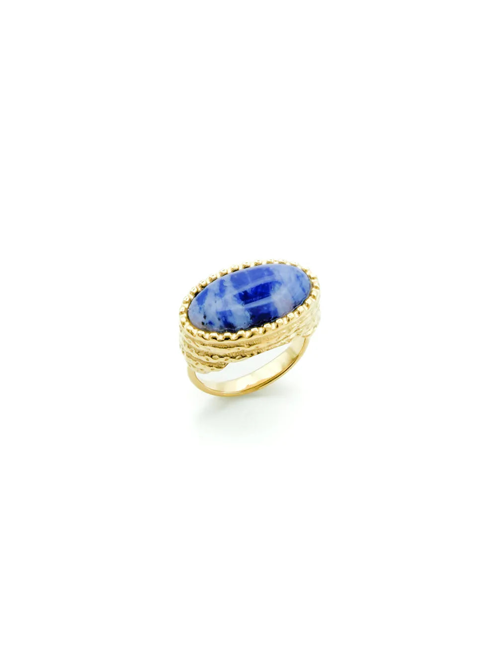 Grosse bague femme en acier inoxydable de qualité avec pierre agate bleue 