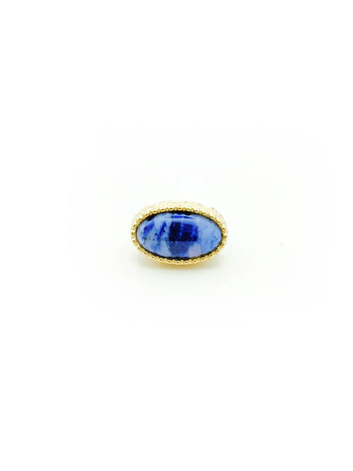 bague femme pierre agathe bleue avec monture dorée texturée
