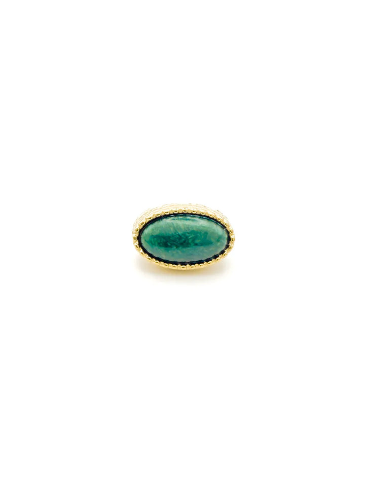 bague femme pierre jaspe verte avec monture dorée texturée