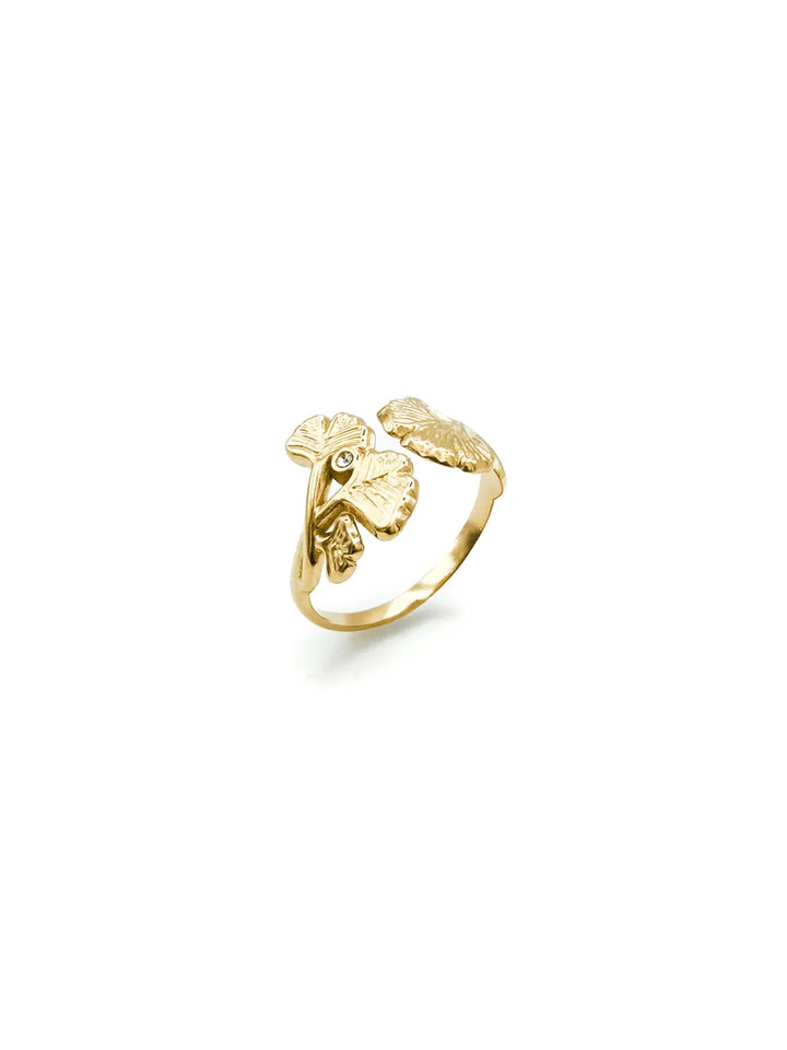 bague feuille ginkgo femme dorée élégante