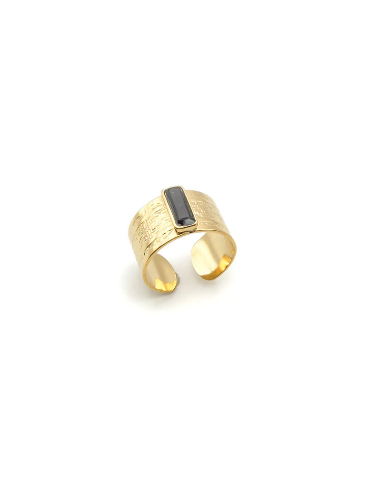 bague large dorée pierre noire rectangulaire femme