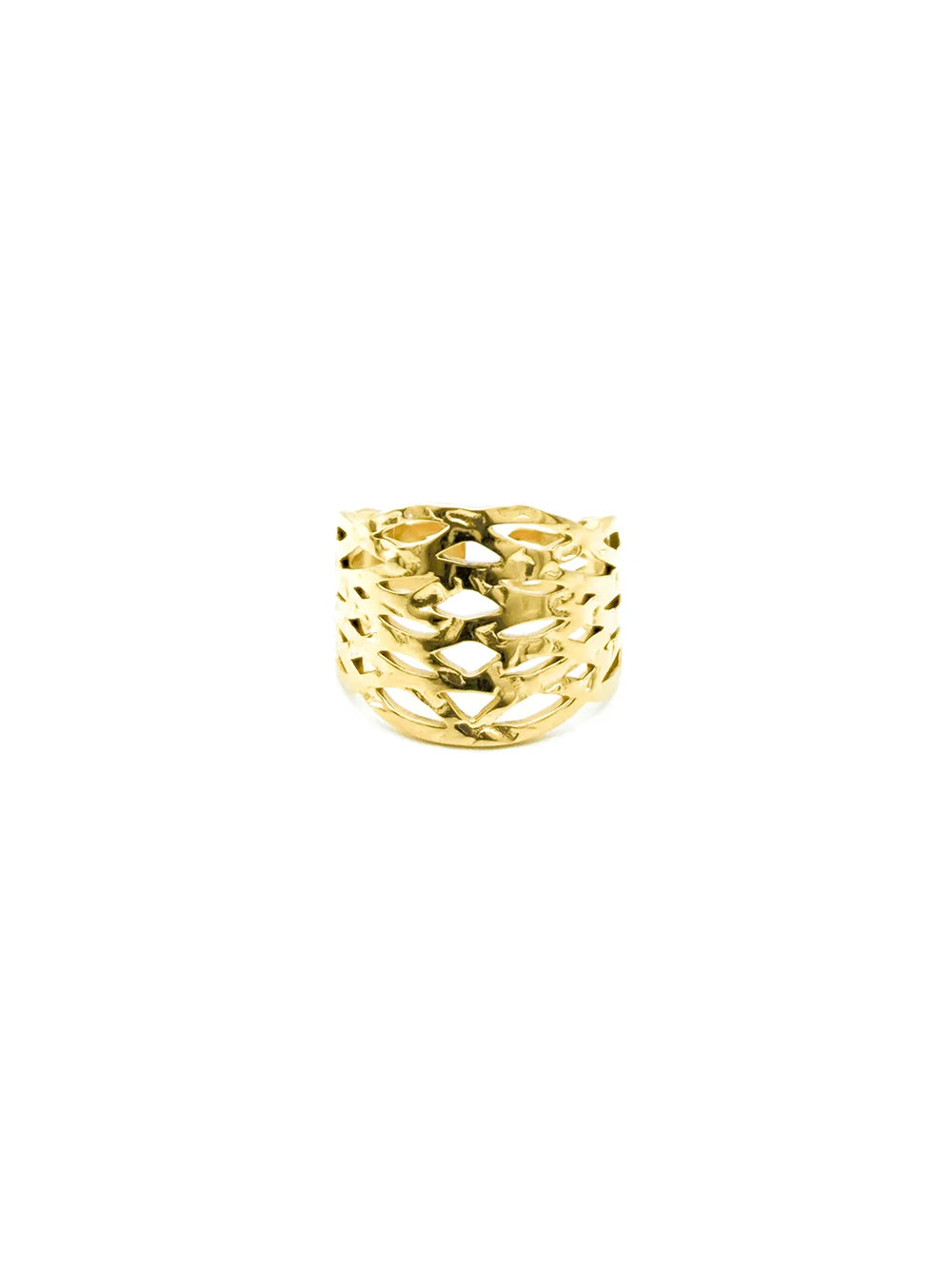 Bague large tressage martelé dorée