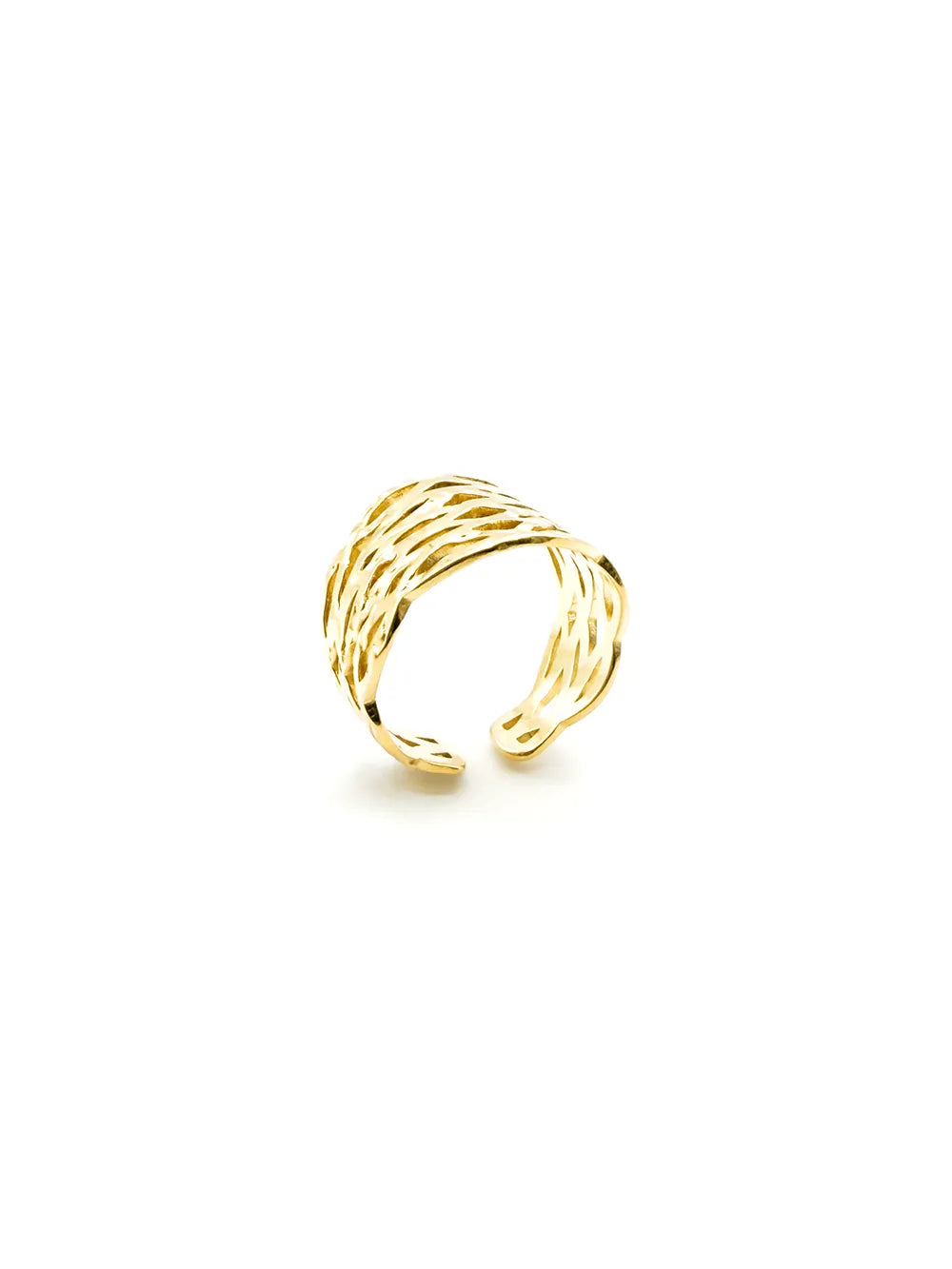 bague large tressage martelé dorée femme