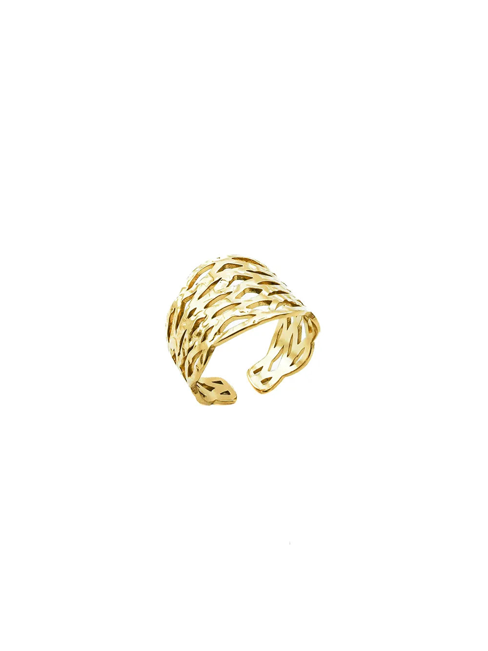 bague femme dorée ajourée martelée tendance