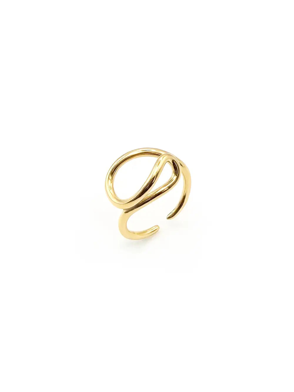 bague dorée ligne organique en acier inoxydable