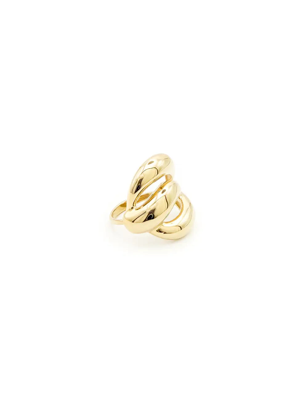 Bague large 3 vagues en acier inoxydable doré