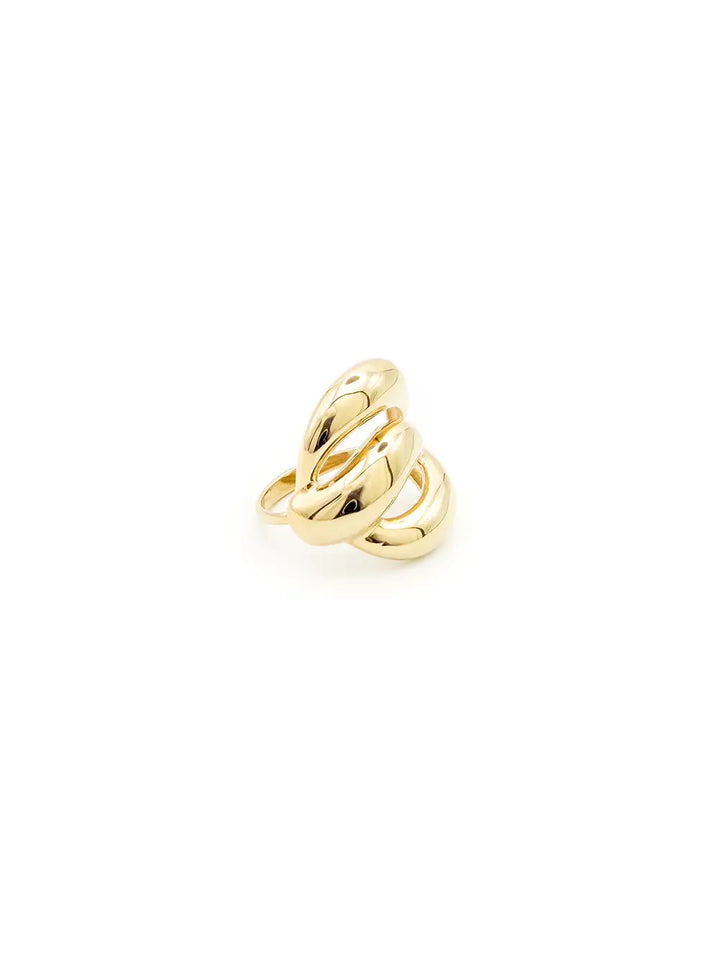 Bague large 3 vagues en acier inoxydable doré