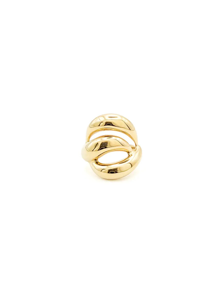 Bague large dorée 3 vagues bombées