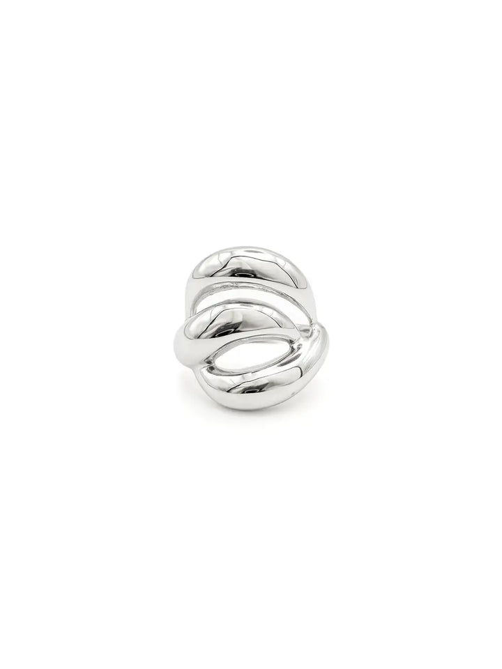 Bague large argentée 3 vagues bombées