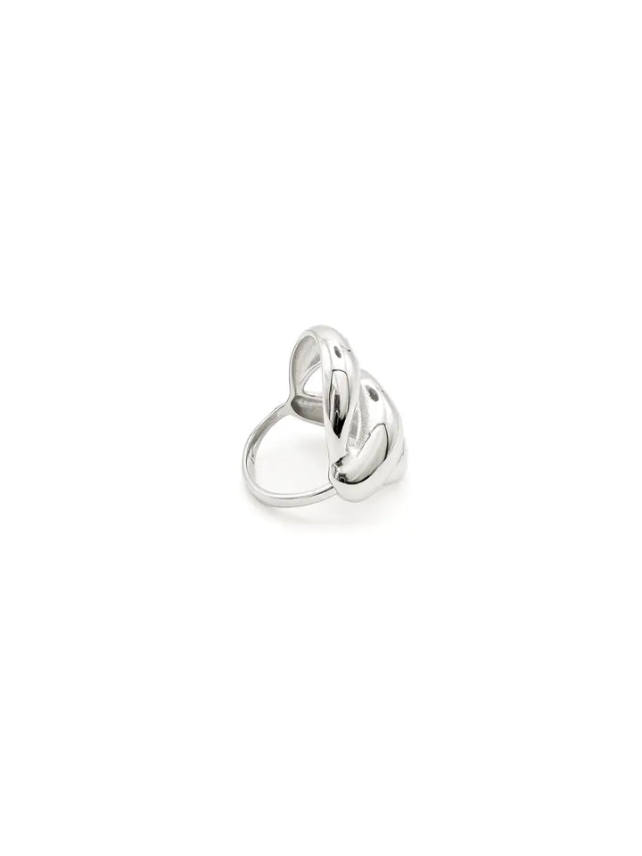 Bague 3 vagues bombées en acier inoxydable argenté