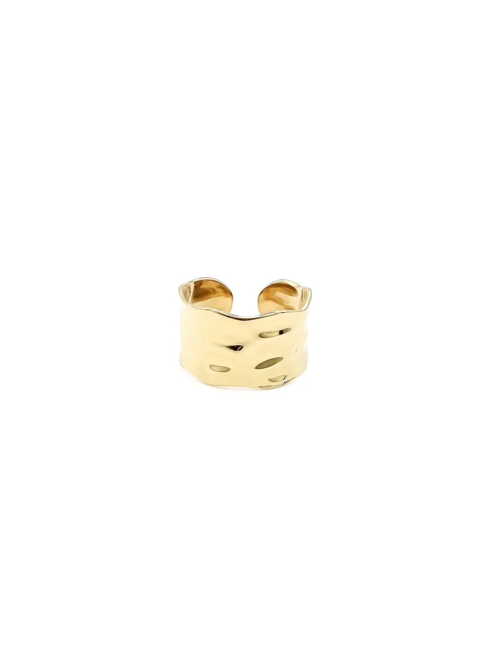 Bague large ruban martelé dorée en acier inoxydable