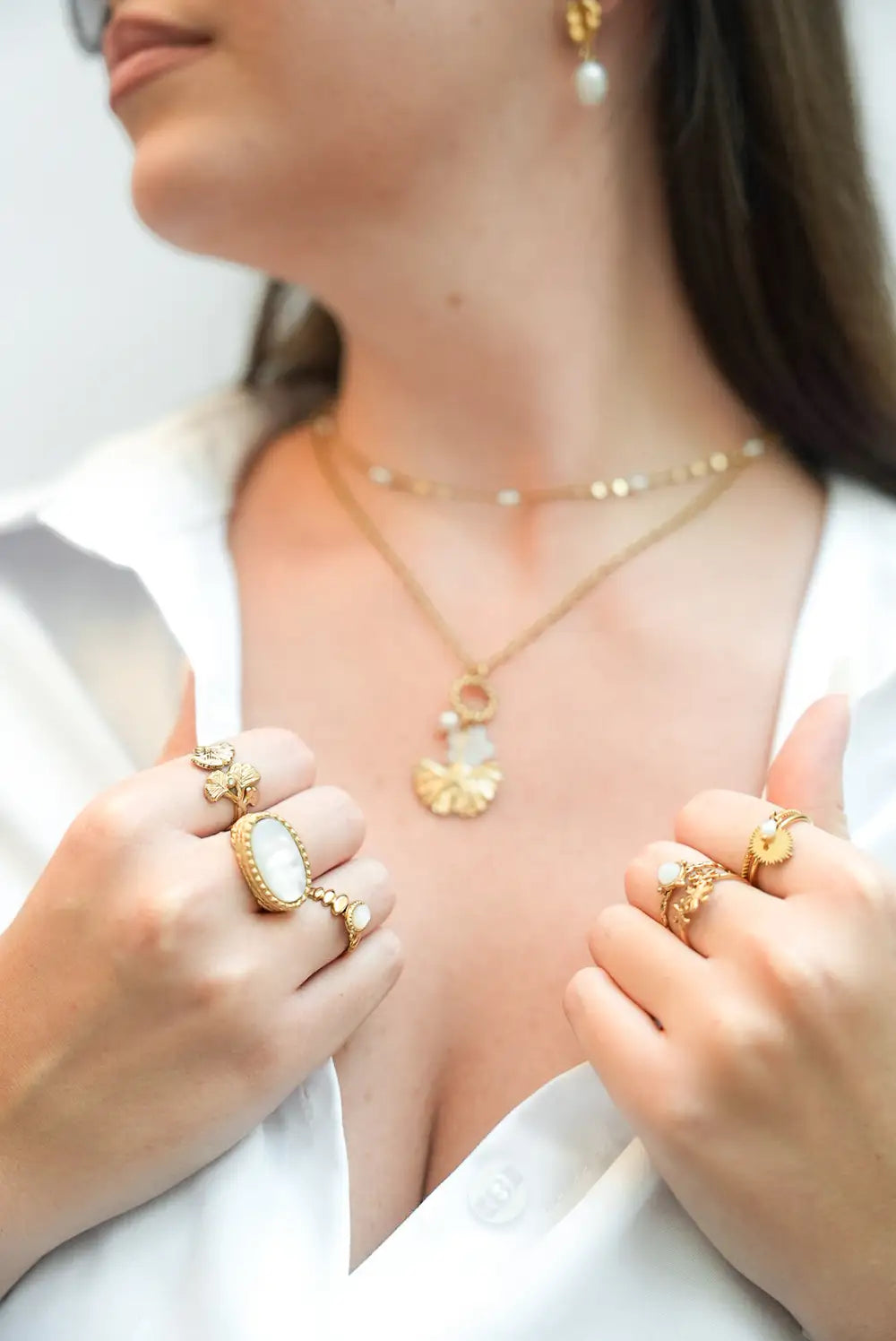 Bagues femme fantaisie dorée et blanc