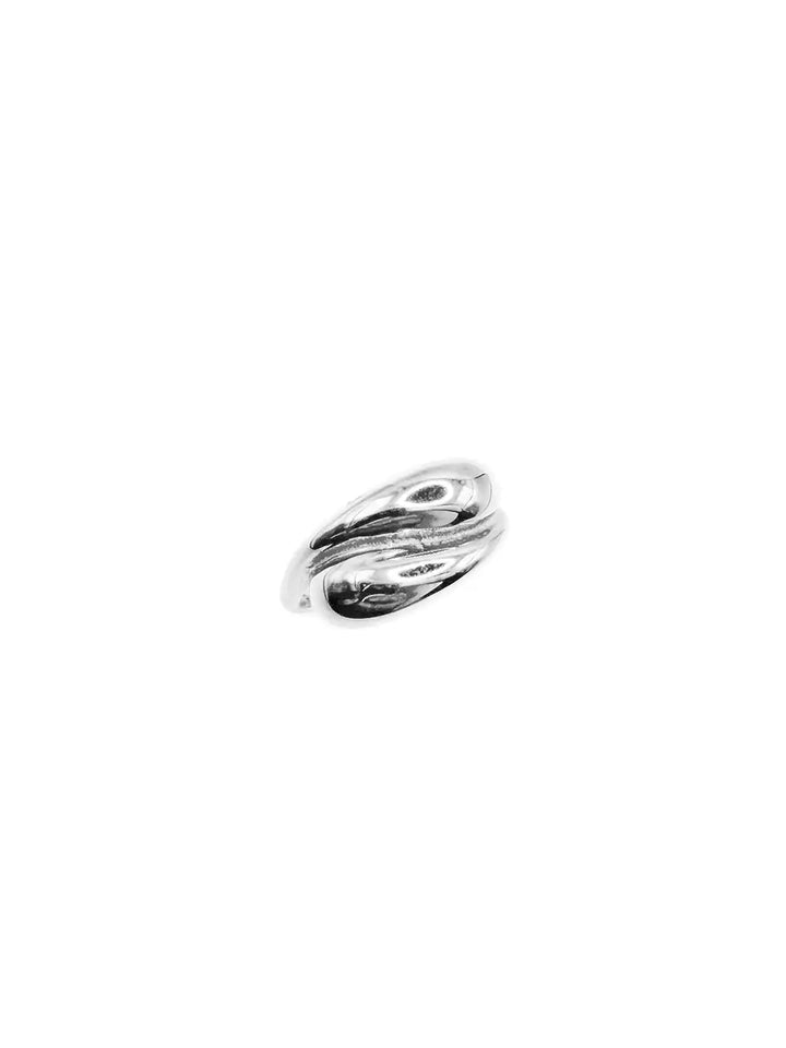 bague ajustable avec forme de gouttes entrelacées sur le dessus de couleur argent en acier inoxydable