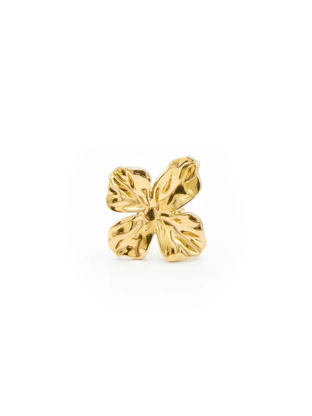 Bague dorée originale en forme de fleur avec effet métal froissé et anneau fin