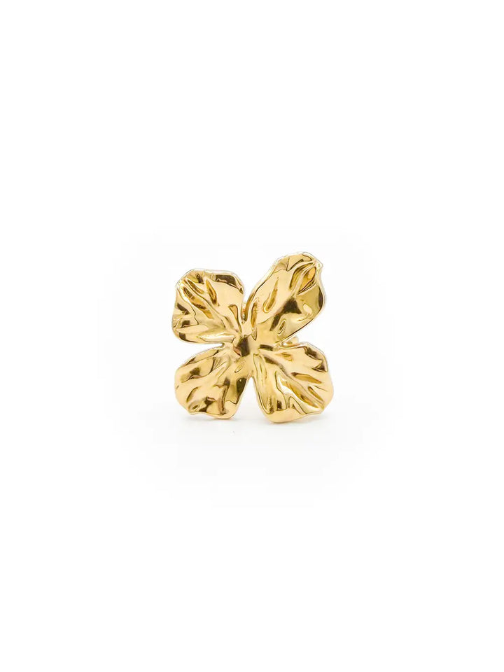 Bague dorée originale en forme de fleur avec effet métal froissé et anneau fin