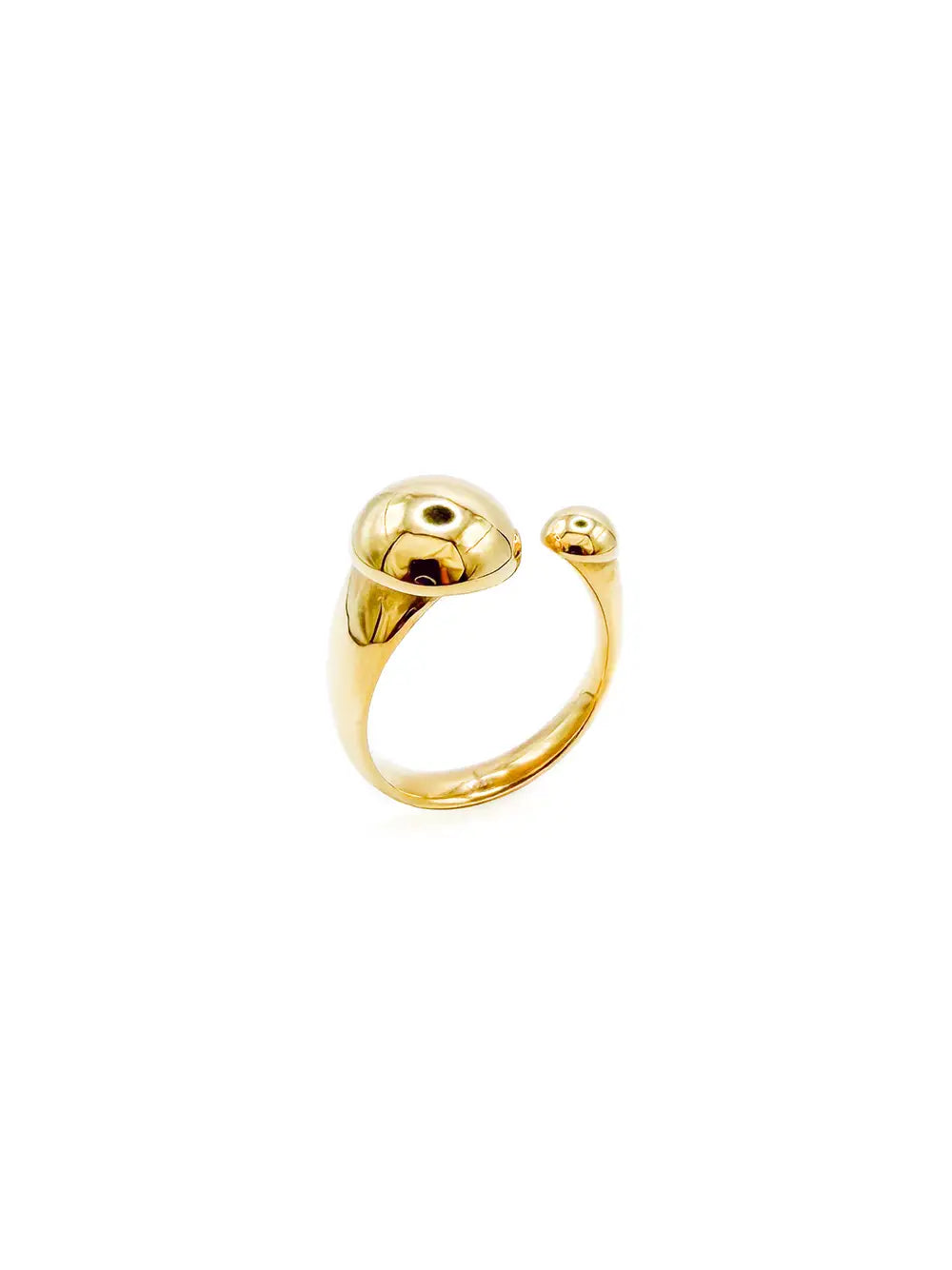 grosse bague femme ouverte avec 2 boules en acier inoxydable dorée de qualité