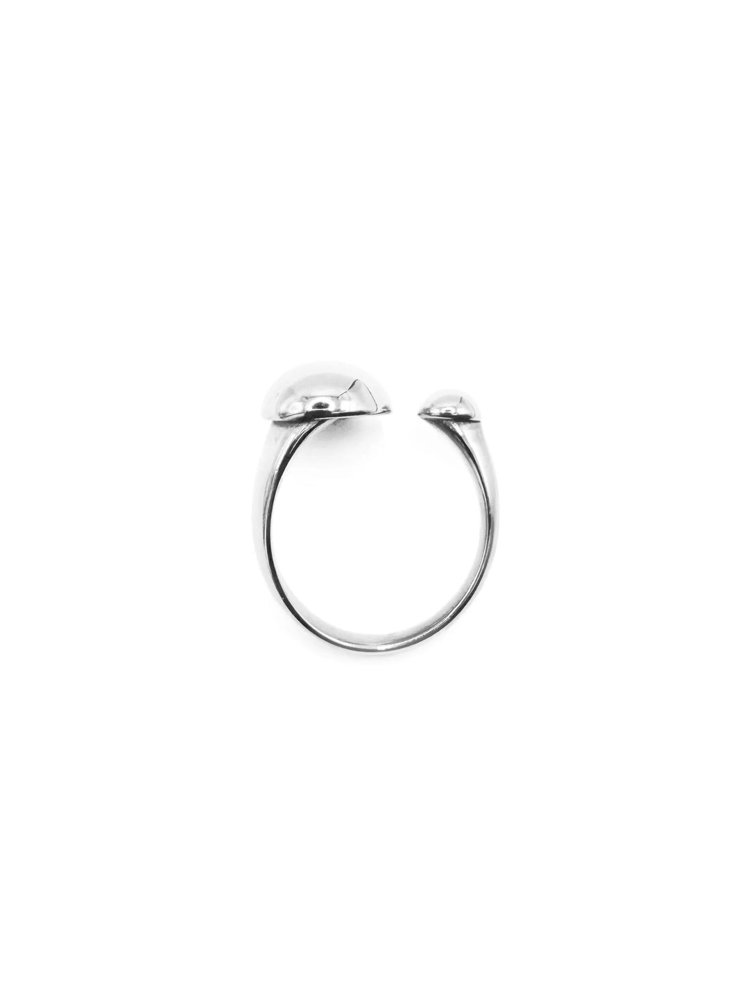 Bague argentée originale à deux boules, design asymétrique aux formes arrondies