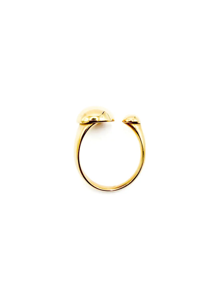 Bague femme ouverte avec 2 demi boules dorées