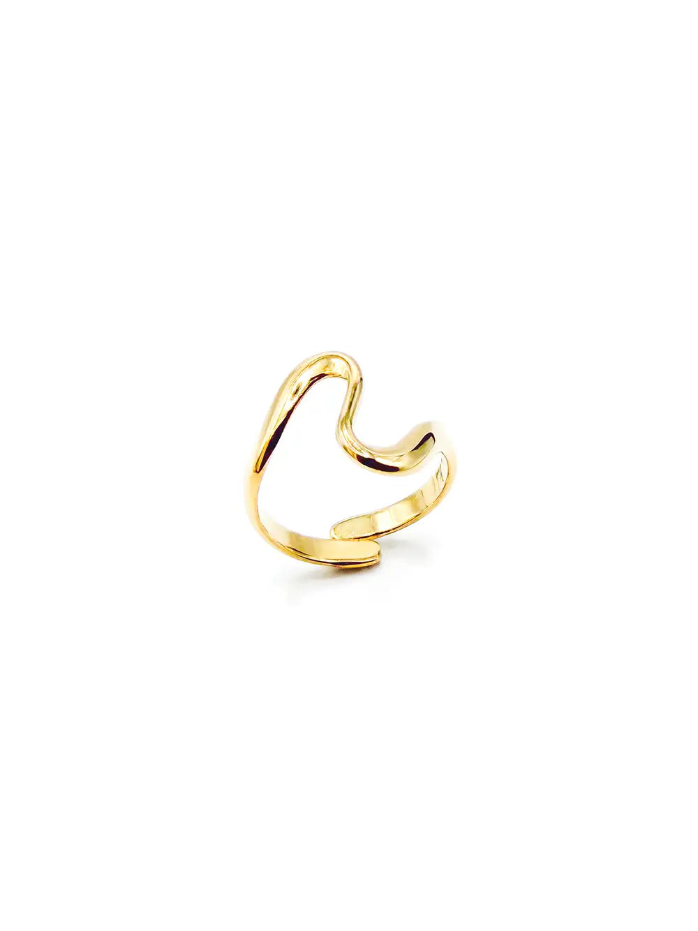 Bague vague dorée ajustable pour femme en acier inoxydable avec anneau ouvert et design ondulé asymétrique