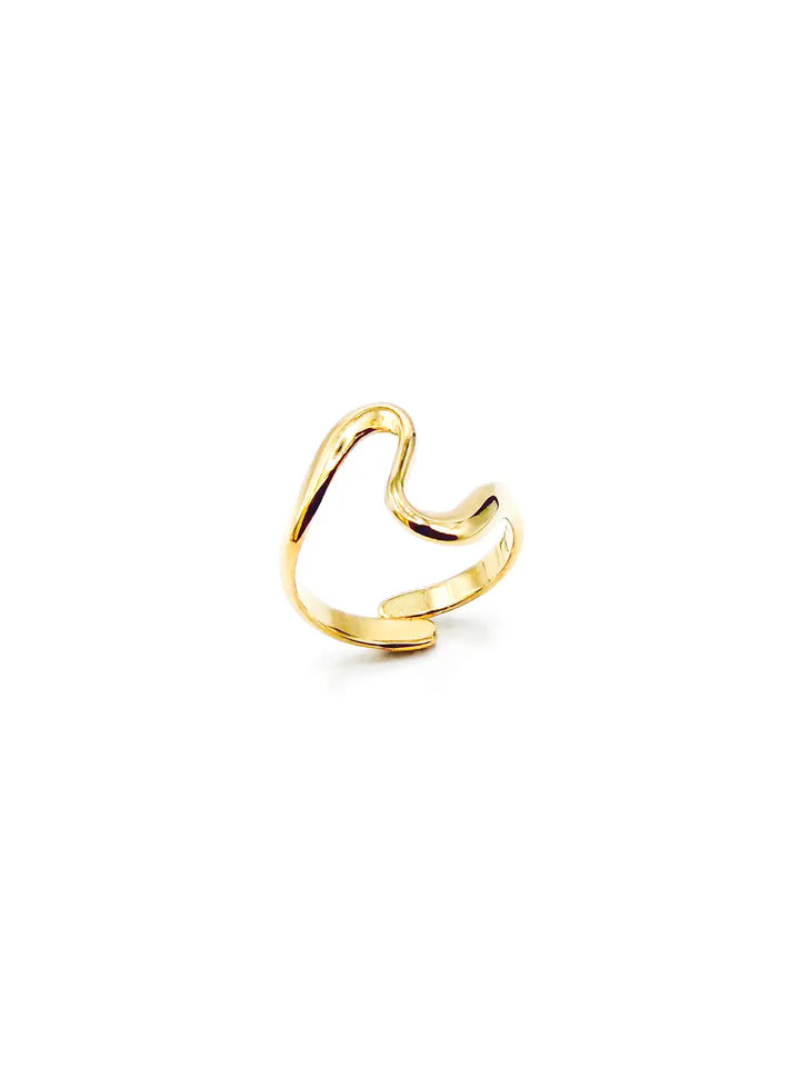 Bague vague dorée ajustable pour femme en acier inoxydable avec anneau ouvert et design ondulé asymétrique