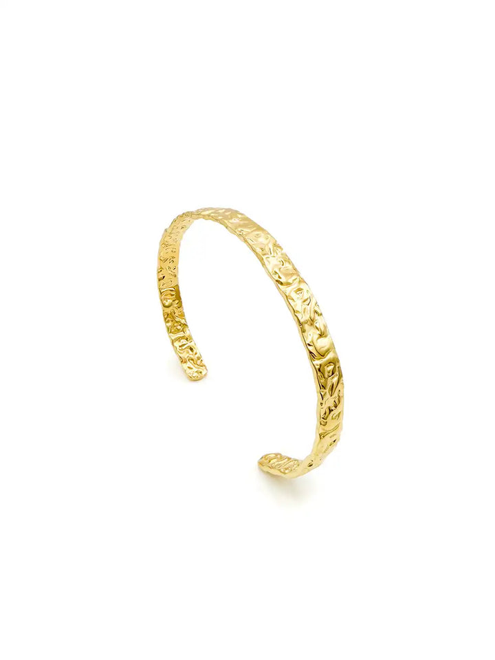 Bracelet jonc ouvert martelé doré – Acier inoxydable