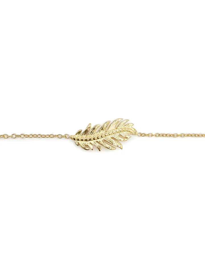 Bracelet chaîne fine avec une feuille dorée en acier inoxydable