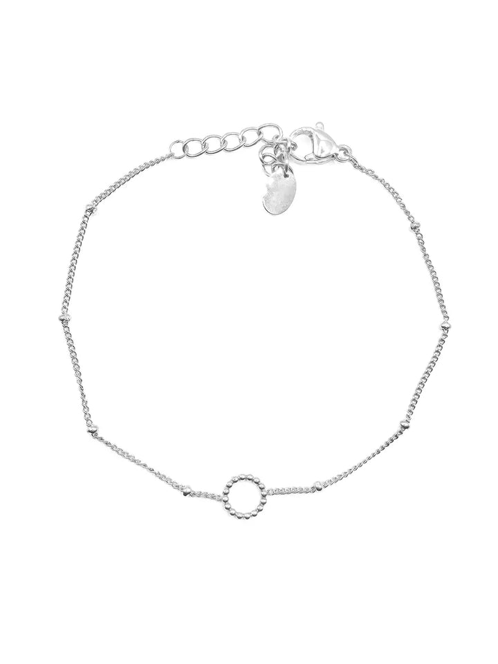 bracelet femme chaîne fine avec petites billes et cercle perlé argenté