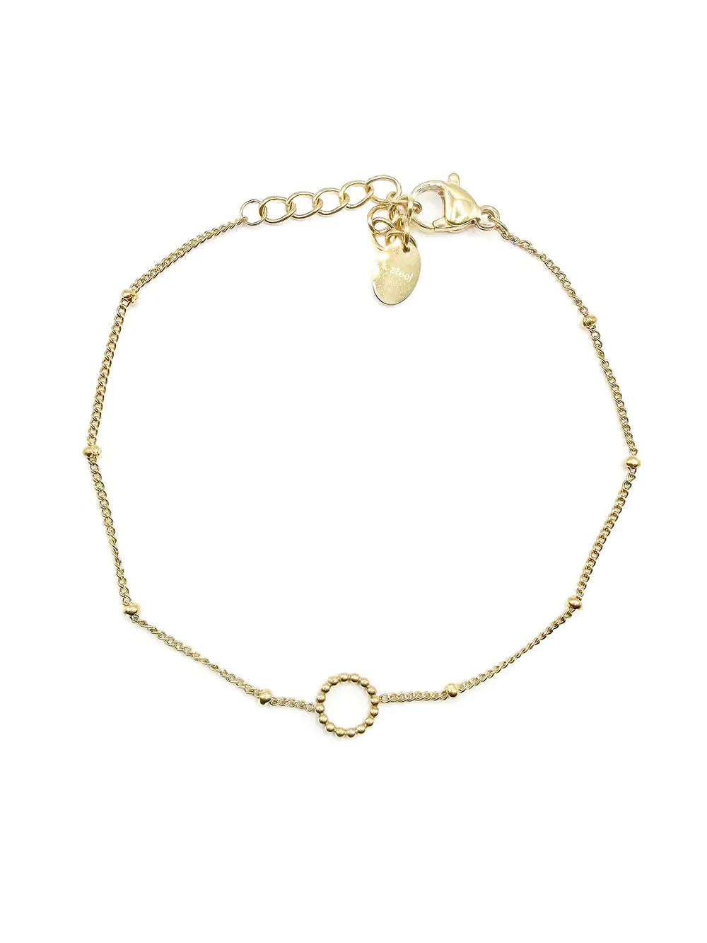 Bracelet femme chaîne fine avec billes et cercle doré