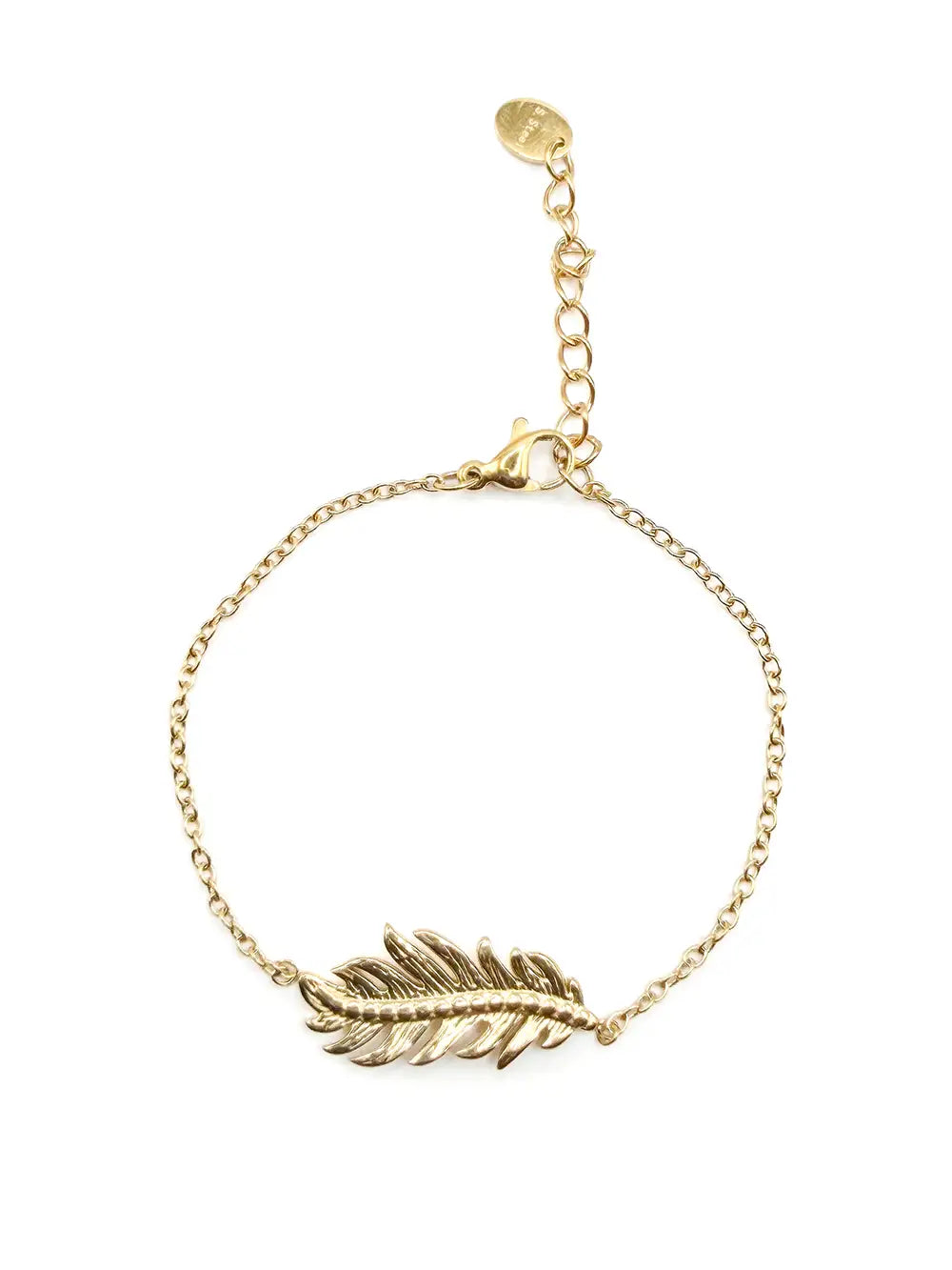 Bracelet femme doré avec feuille texturée